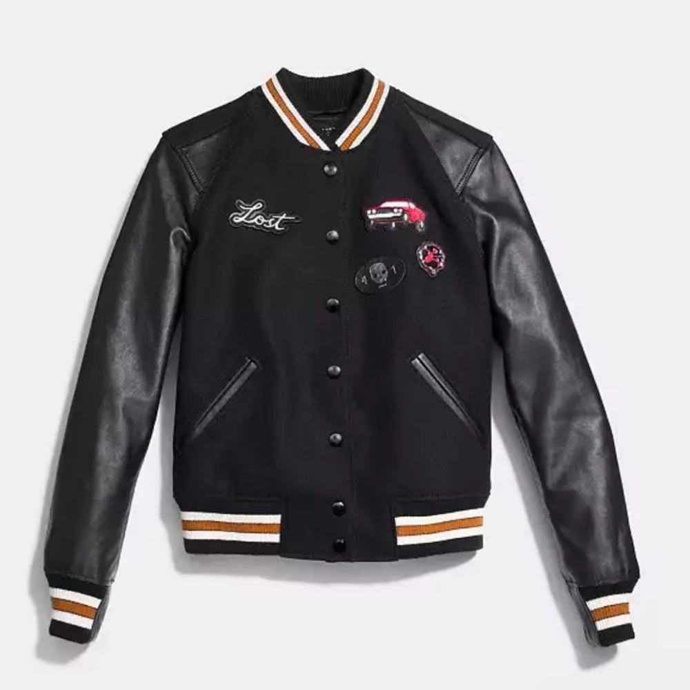 Coach Leather Varsity Jacket with Patches